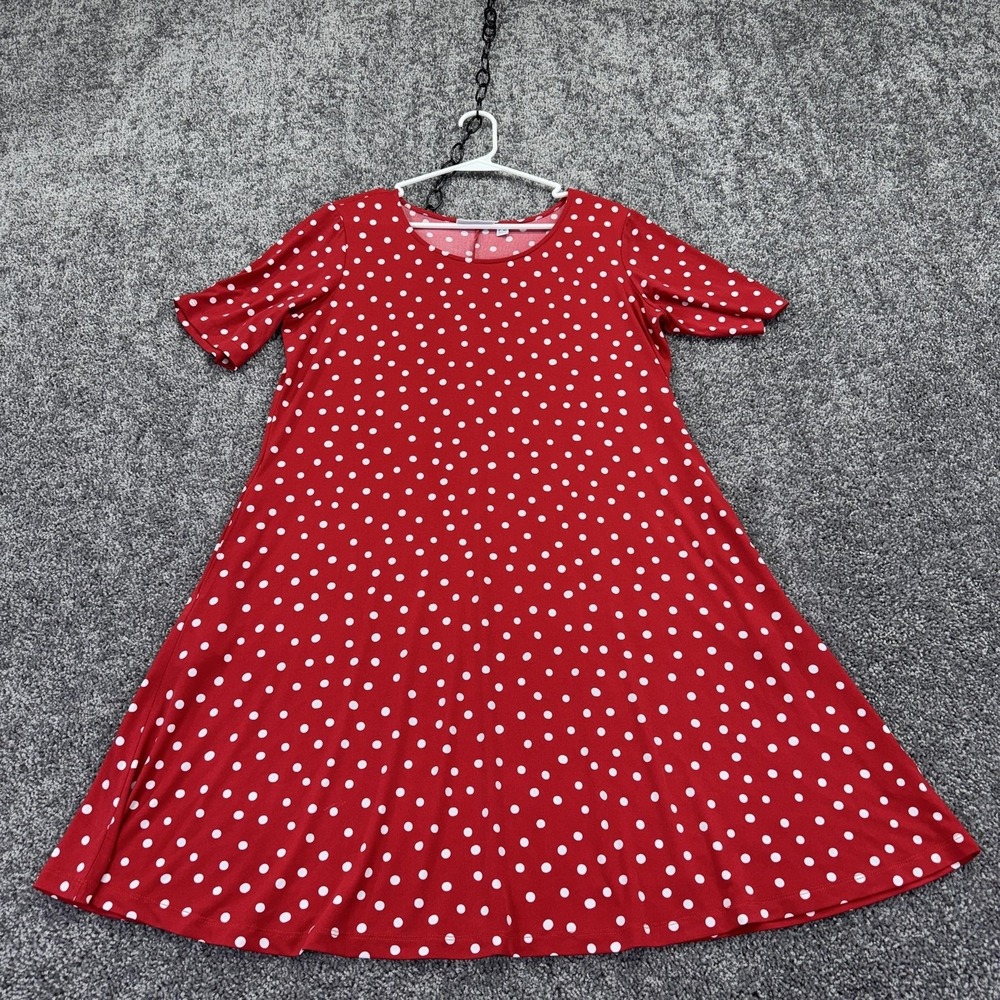 Susan Graver Dress Womens LP Petite Red Polka Dot A Line Jersey Knit Casual